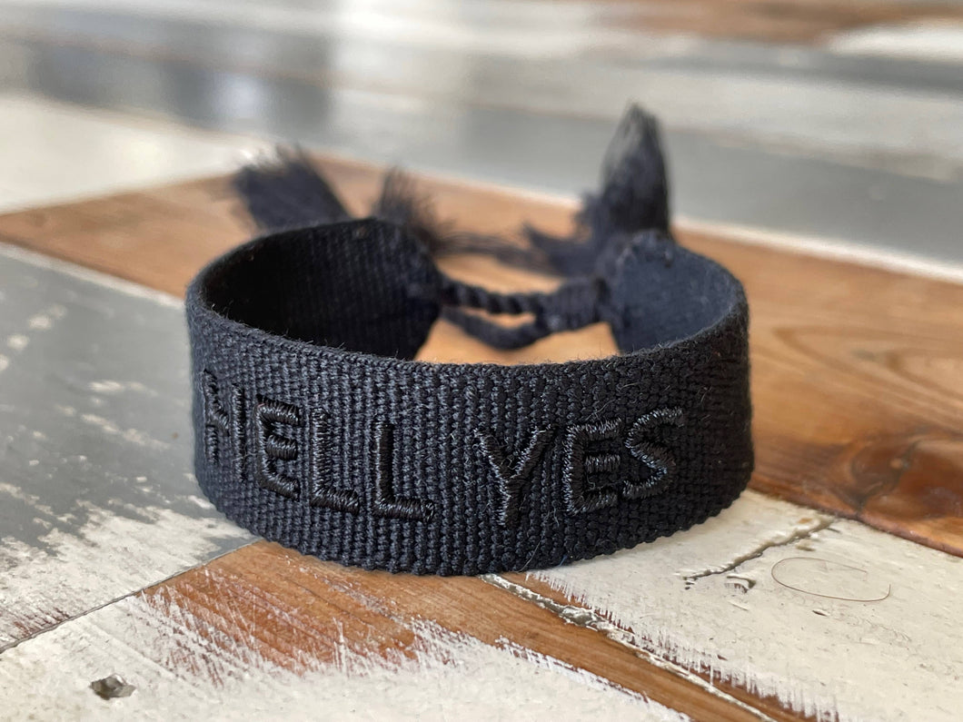 HELL YES statement bracelet woven, embroidered